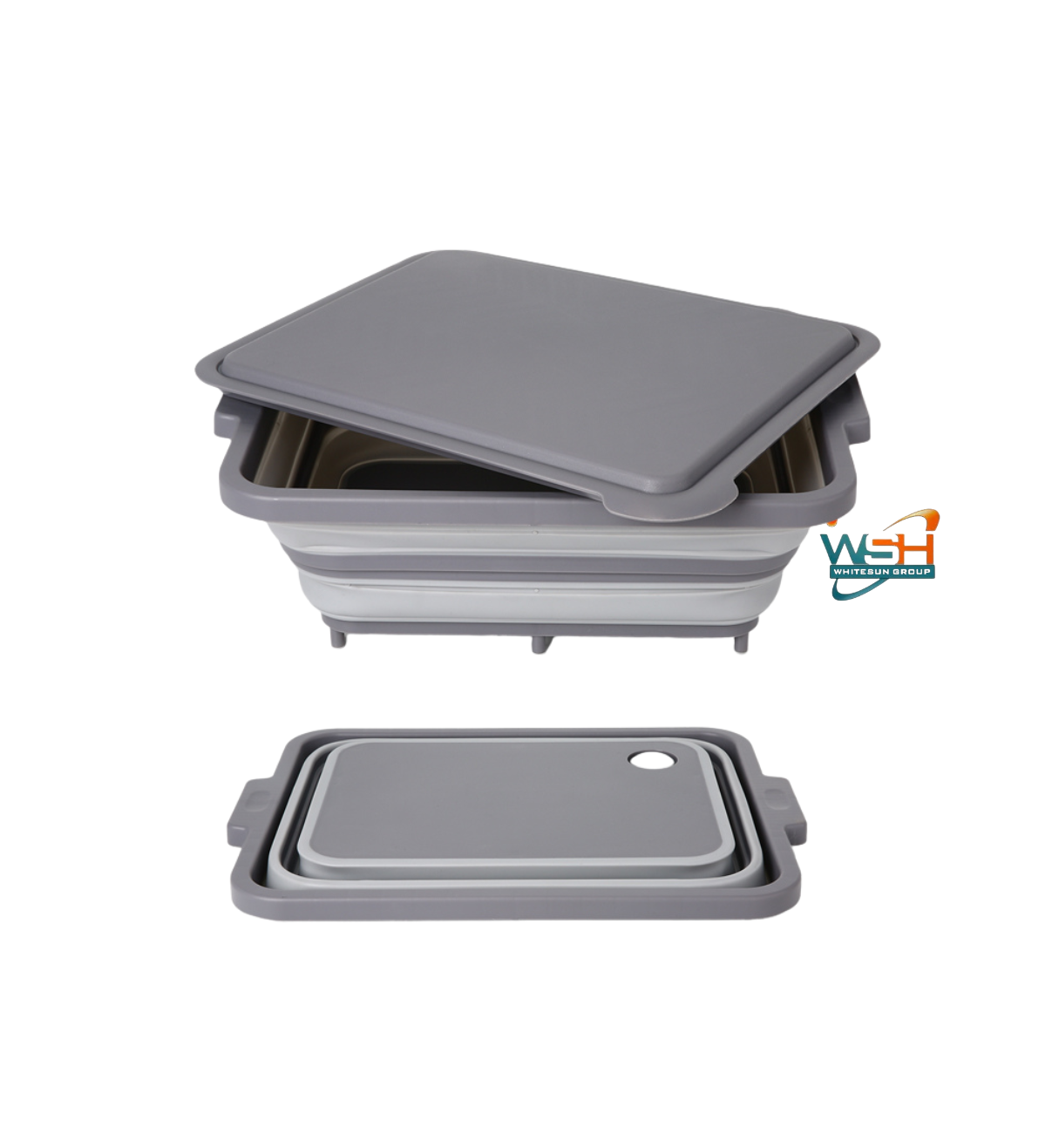 Muti-fuction Collapsible Cutting Board and Washing Basket - Portable Washing Storage Basket Veggies Fruits Food Grade Camping Sink with Draining Plug - Camping Essentials (Grey)