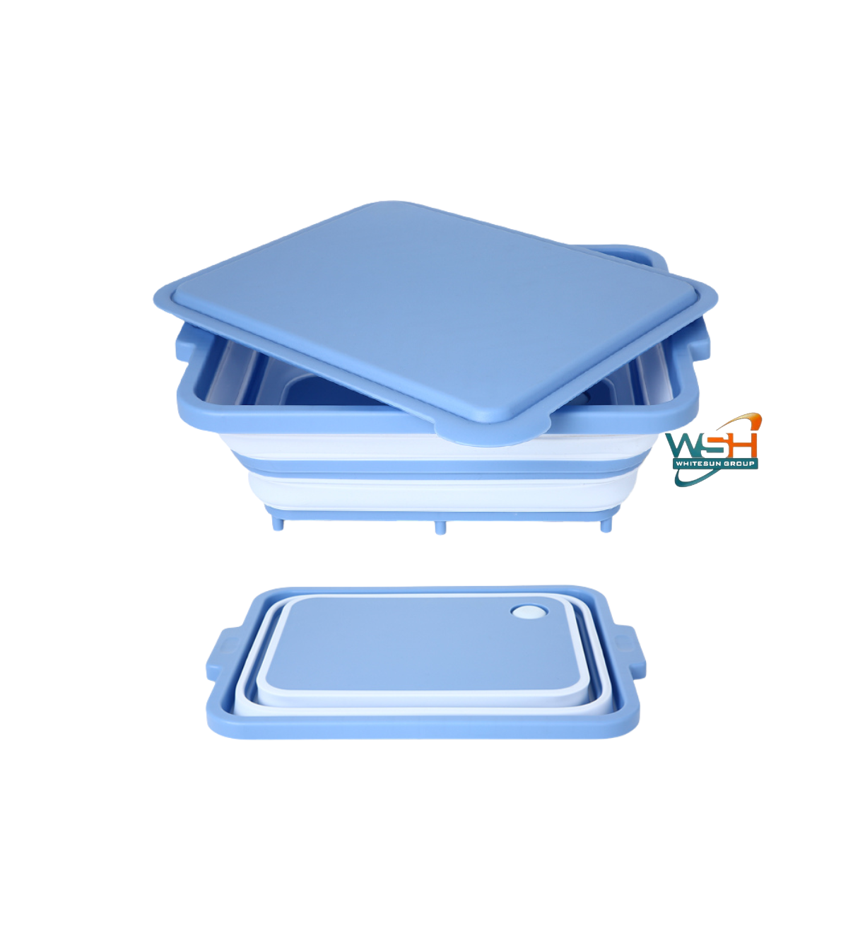 Muti-fuction C&E Kitchenware Collapsible Cutting Board and Washing Basket - Portable Washing Storage Basket Veggies Fruits Food Grade Camping Sink with Draining Plug - Camping Essentials (Blue)