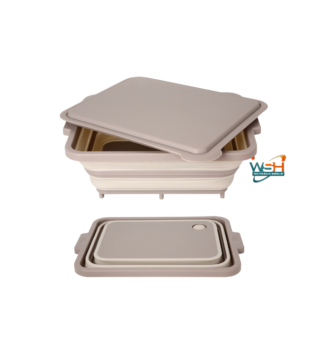 Muti-fuction C&E Kitchenware Collapsible Cutting Board and Washing Basket - Portable Washing Storage Basket Veggies Fruits Food Grade Camping Sink with Draining Plug - Camping Essentials (Beige))