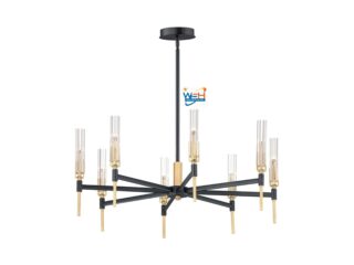 Maxim 16128CLBKAB Flambeau LED Compatible 33 Inch Dimmable 8 Light Crackle Glass Round Chandelier I Black/Antique Brass I Modern Contemporary Light Fixture