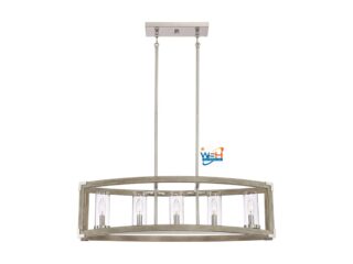 Possini Euro Design Kerr Wood Brushed Nickel Island Pendant Chandelier 32 3/4" Wide Modern Clear Glass Shade 5-Light Fixture for Dining Room Living House Home Foyer Kitchen Island Entryway Bedroom