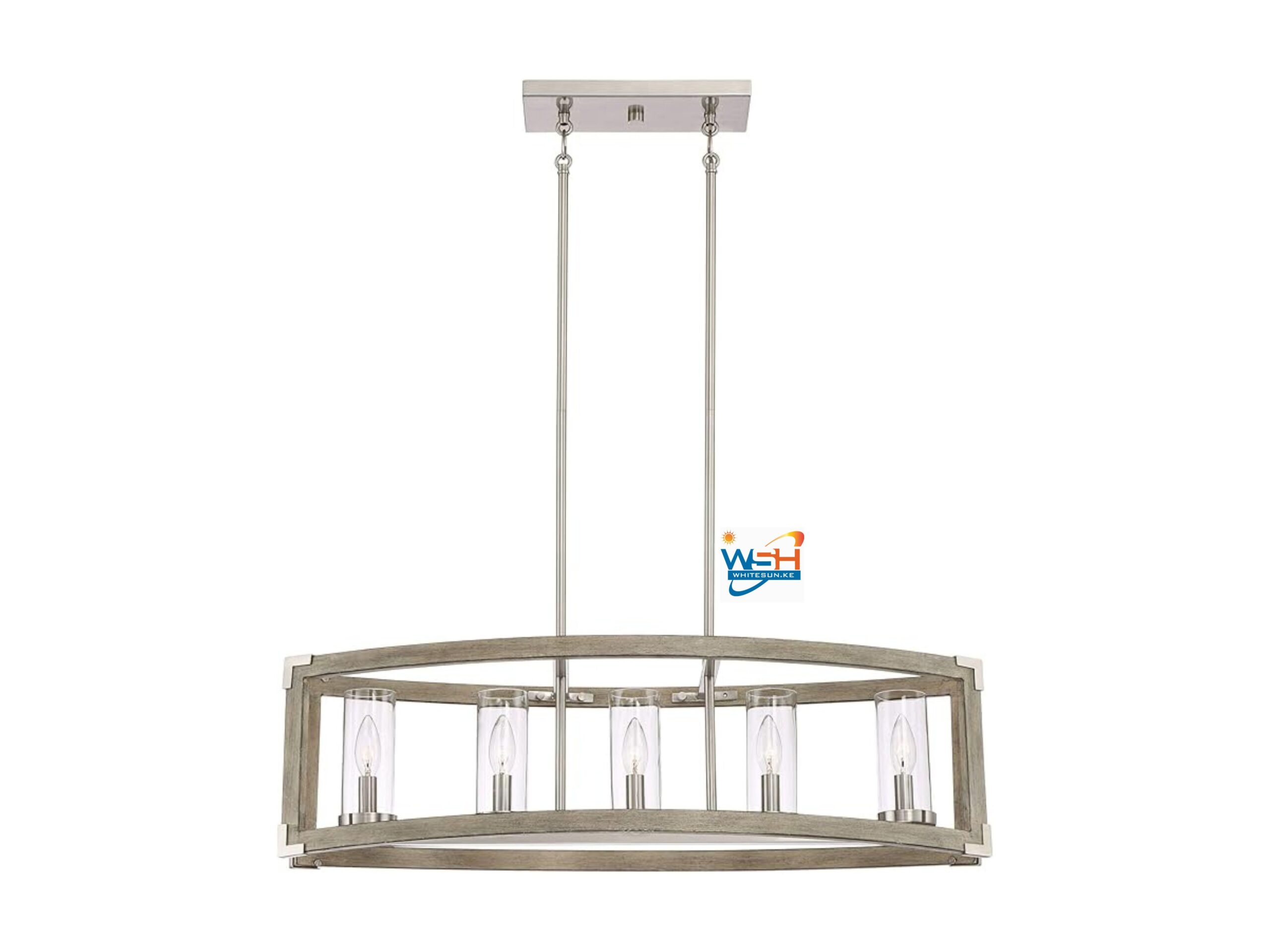 Possini Euro Design Kerr Wood Brushed Nickel Island Pendant Chandelier 32 3/4" Wide Modern Clear Glass Shade 5-Light Fixture for Dining Room Living House Home Foyer Kitchen Island Entryway Bedroom
