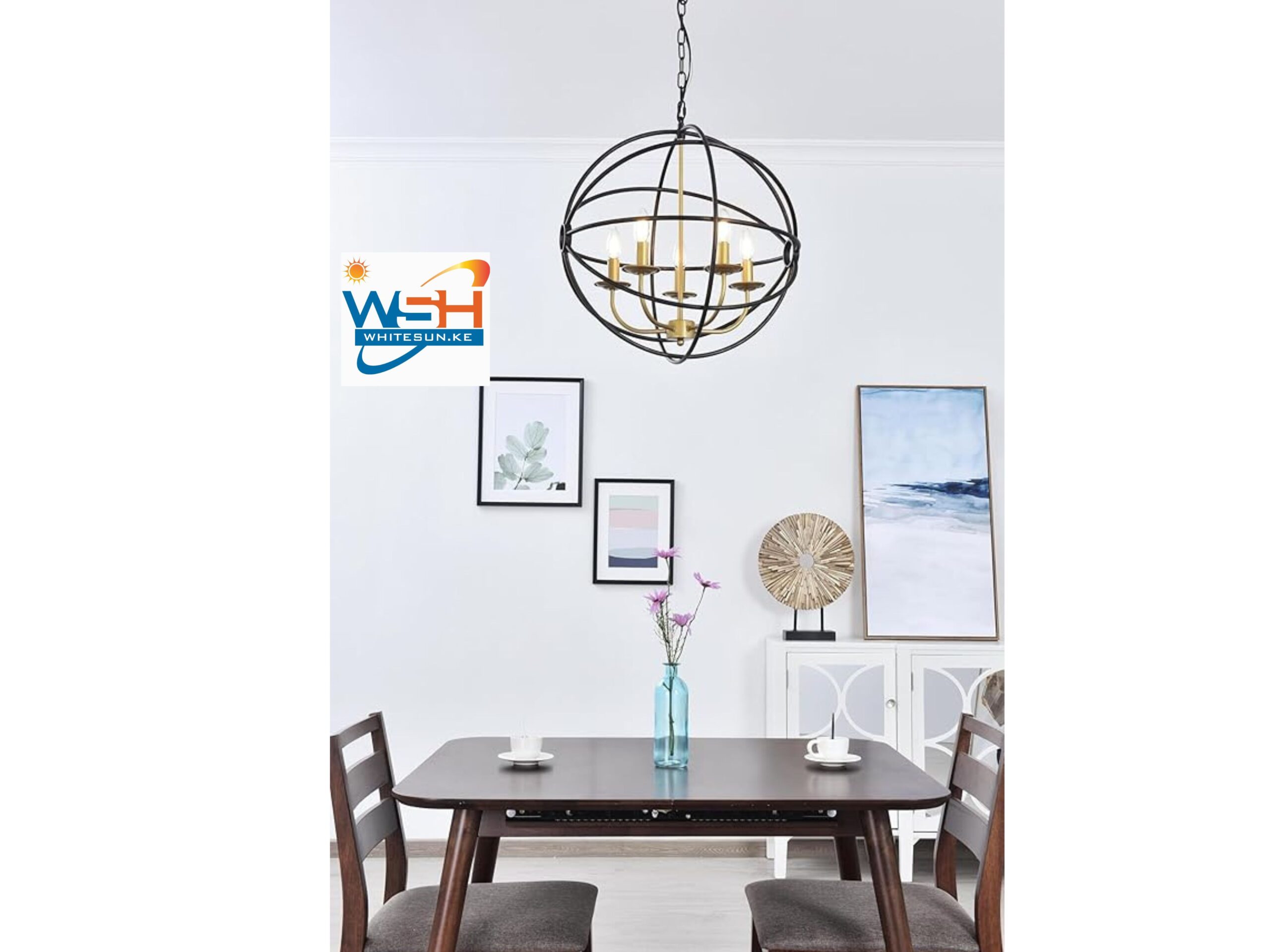 Brilliant Home Design, Starflare 5 Light Pendant in Brass and Dark Brown - Image 2