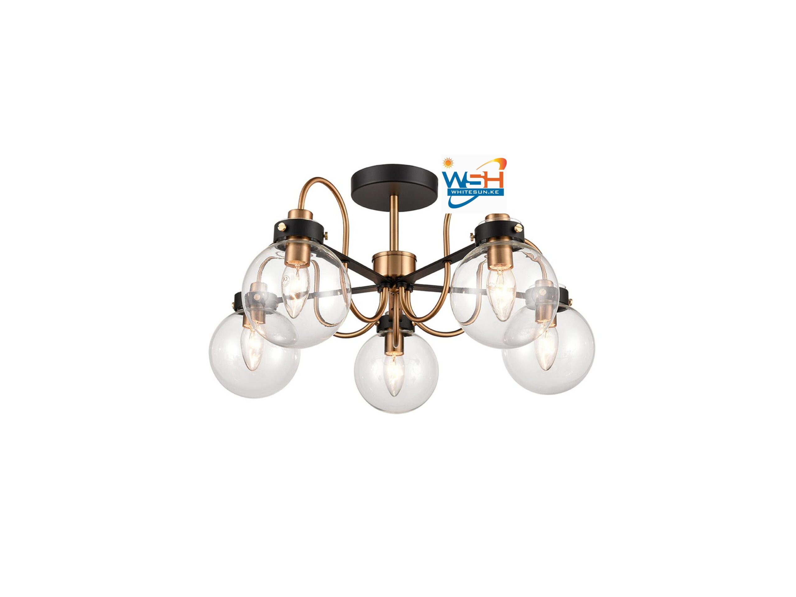 Franklite Equinox 5 Light Semi-Flush Antique Gold & Glass