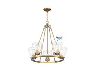 Possini Euro Design Bellis Soft Gold Ring Pendant Chandelier 24 1/2" Wide Mid Century Modern Clear Glass Shade 5-Light Fixture for Dining Room House Foyer Entryway Kitchen Bedroom Living Room