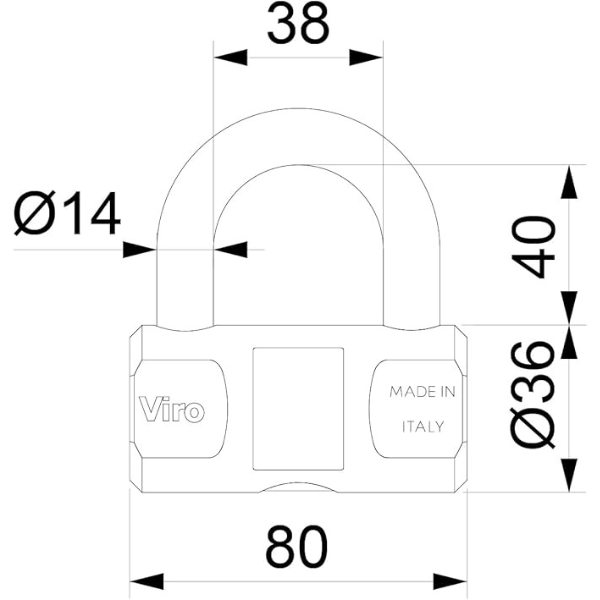 VIRO CYLINDRICAL PADLOCK 80MM ART 105PV