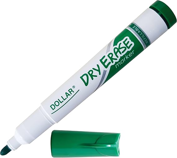 Pack 1-12, Green Dry Erase Dollar Bullet Tip Whiteboard Marker Pen School Office - Image 2
