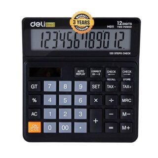 Deli WM01120 12 Digit Dual Power Basic Calculator with GT Function, 120 Step Check and Correct Function | Ideal for Office & Home Use, Black