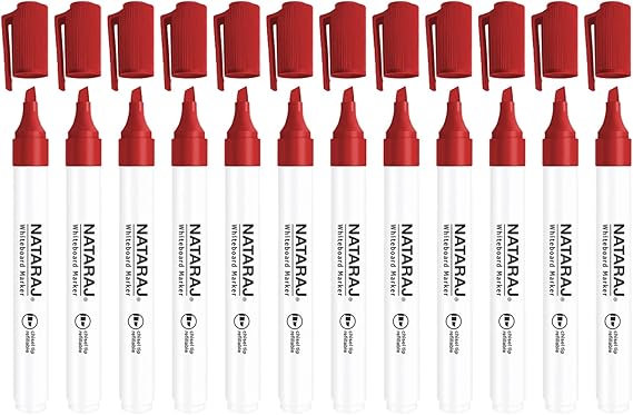 Nataraj 12 x Red Whiteboard Marker Pens 2.5mm Chisel Tip Erasable Dry Wipe Marker For Office and Home - Image 3