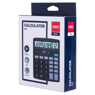 DELI Calculator,12 Digit Large LCD Display and Sensitive Button, Solar Battery Dual Power Black E837