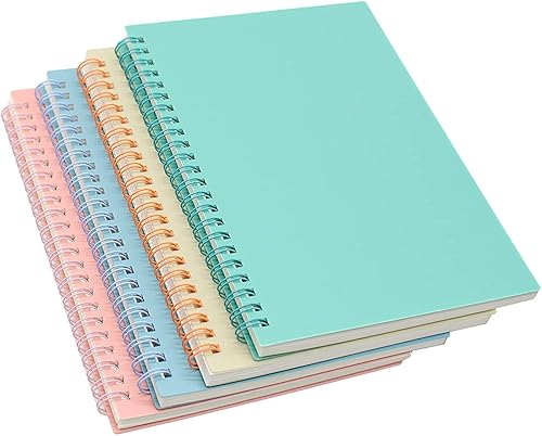 Spiral Notebooks, 4 Pack A5 College Ruled Paper, 8.3x5.9inch Thick Plastic Hardcover Soft Cover Notebooks with Twin-Wire Binding, Portable 80 Sheets Lined Paper for Office Study and Notes, 4Color - Image 4