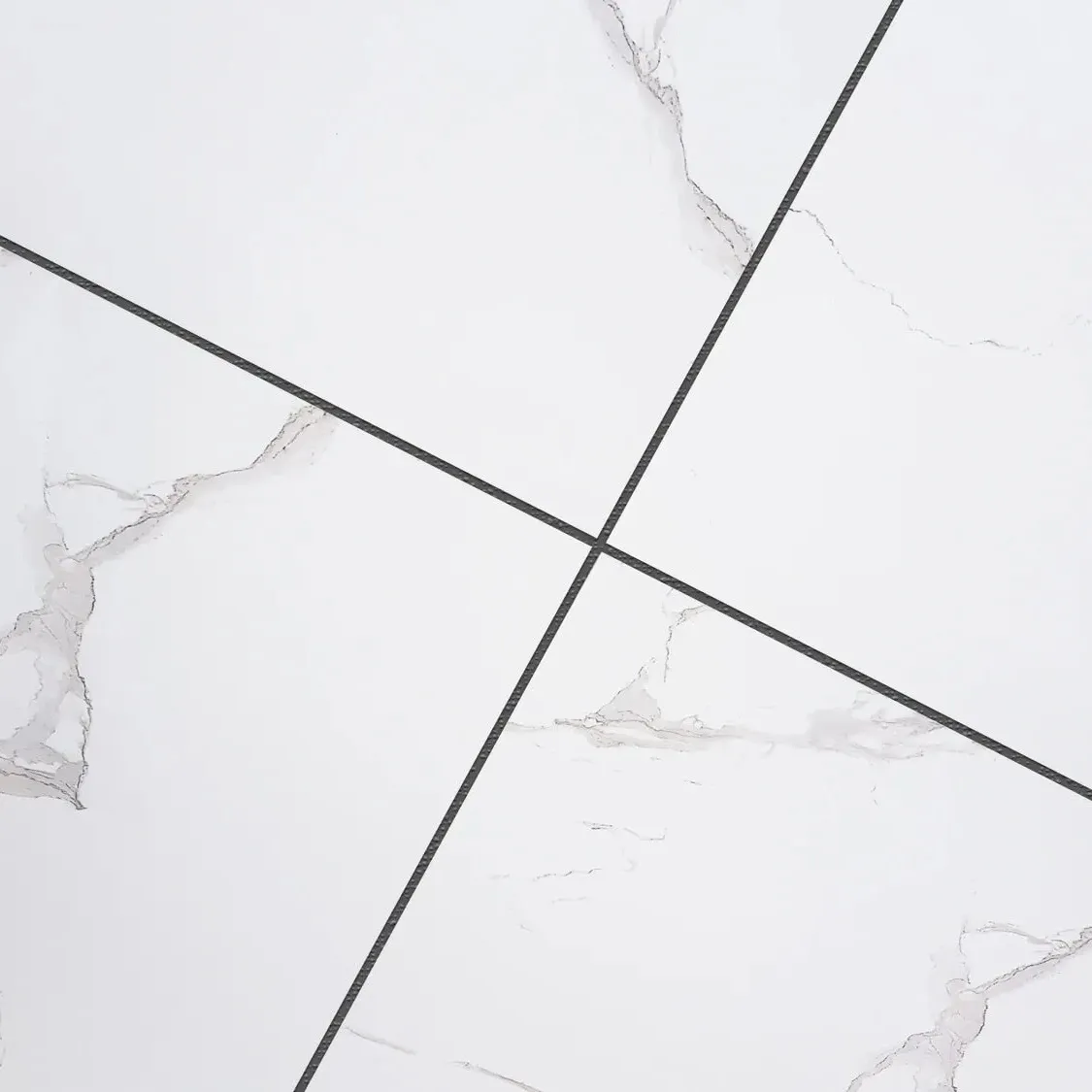 Stratus White Marble Look Polished Porcelain Floor Tile - 600 x 600mm