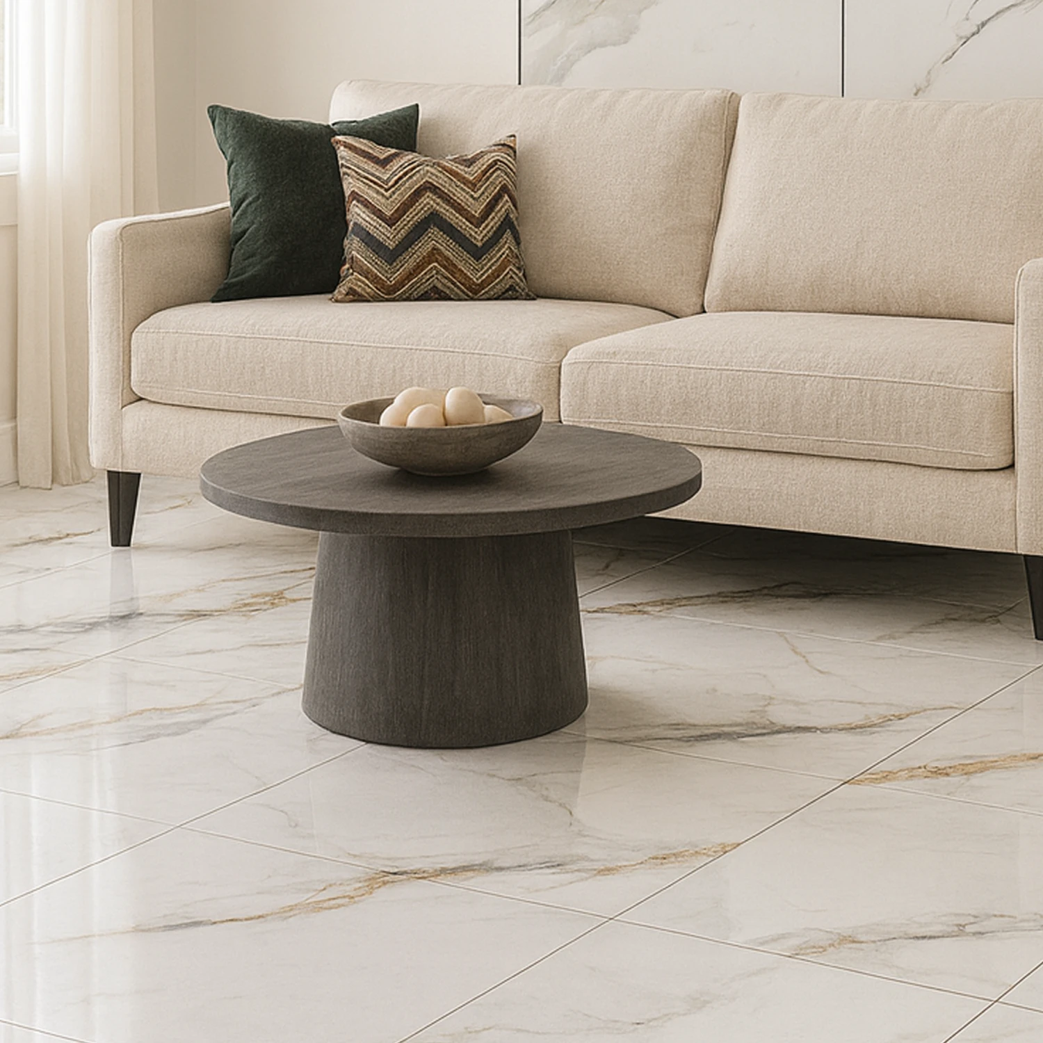 Aurum Blend White Marble Look Shiny Porcelain Floor Tile - 600 x 600mm - Image 2