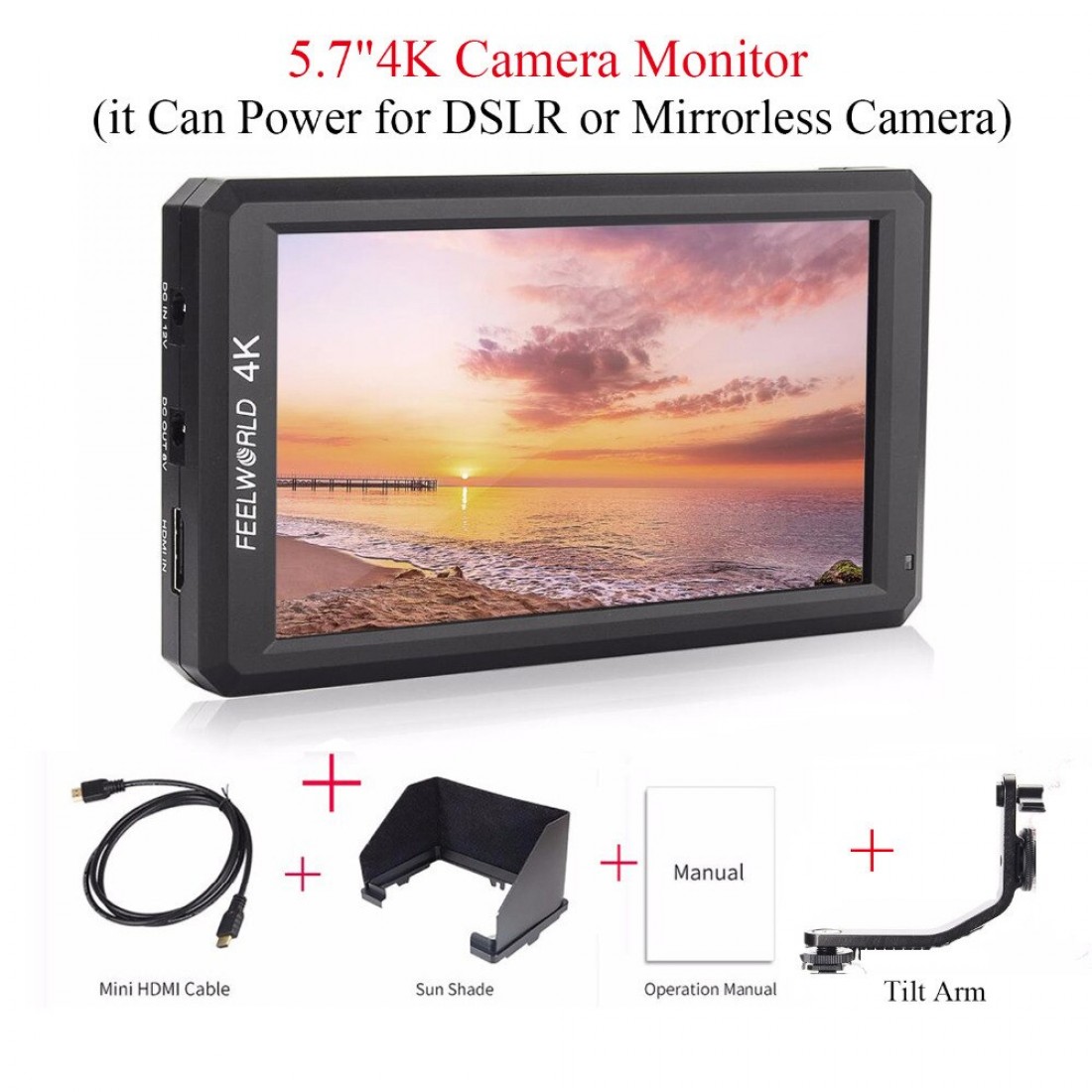 Feelworld F6 5.7inch Full HD On-Camera Monitor with 4K HDMI Support and Tilt Arm - Image 7