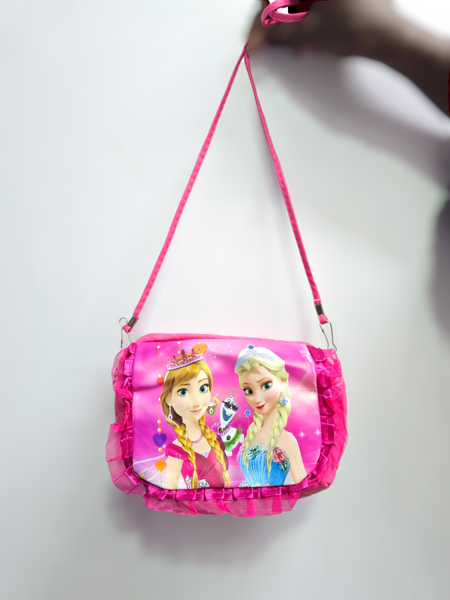 080# whitesun Kids Handbag with Long Shoulder Strap – Waterproof Cartoon Birthday Gift for Girls 1–12 Years – Anna and Elsa Frozen Pink handbag - Image 2