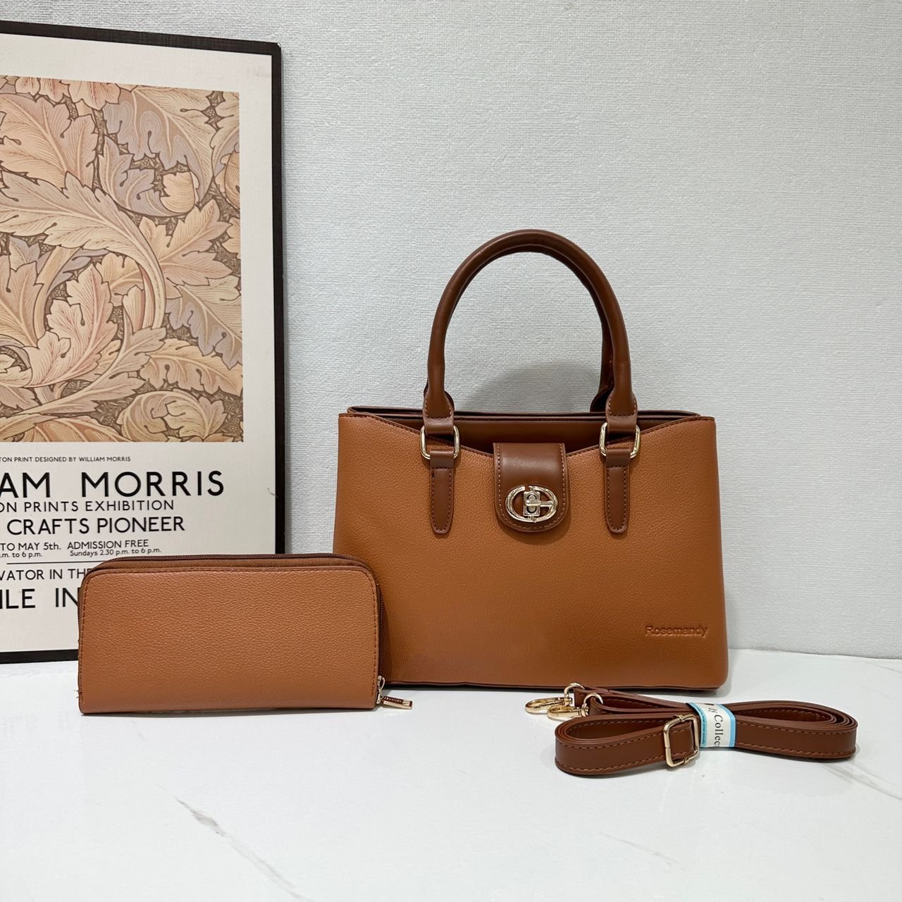 018# Whitesun 2in1 Fancy Flora Ladies Handbag- ideal birthday gift anniversary gift and Valentine’s Day gift idea for wife mom sister auntie girlfriend cousin grandmother- Brown colour