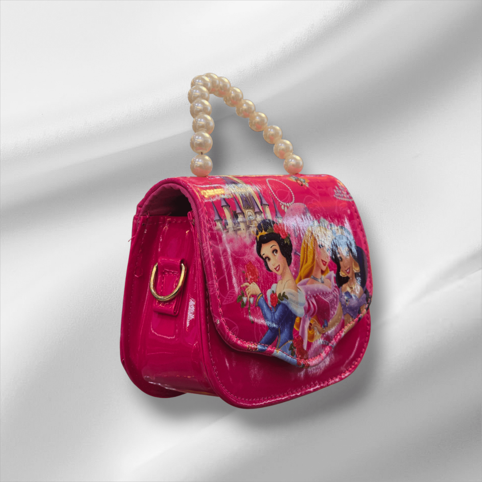 084# Whitesun Kids Handbag with Long Shoulder Strap – Waterproof Cartoon Birthday Gift for Girls 1–12 Years – Princess hot pink handbag - Image 3