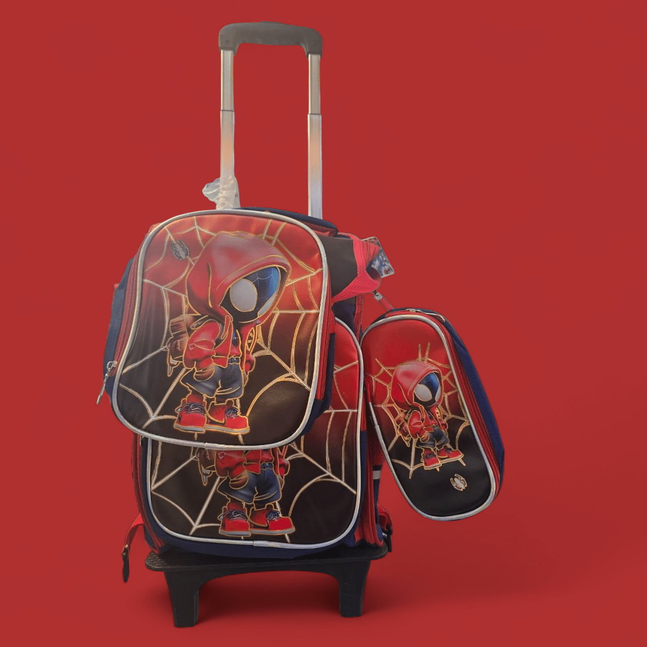 167# Whitesun 3in1 trolley school bag for boys spacious backpack insulated lunch bag pencil pouch and wheels spiderman bag - Image 2