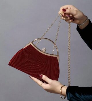 075# Whitesun Elegant Pleated Handbag for Women – Gold Frame Evening Purse with Chain Strap and Jeweled Clasp, Ideal Birthday or Anniversary Gift-red