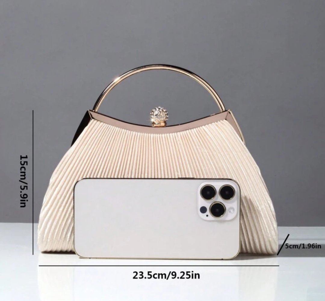 072# Whitesun Elegant Pleated Handbag for Women – Gold Frame Evening Purse with Chain Strap and Jeweled Clasp, Ideal Birthday or Anniversary Gift- Gold colour - Image 4