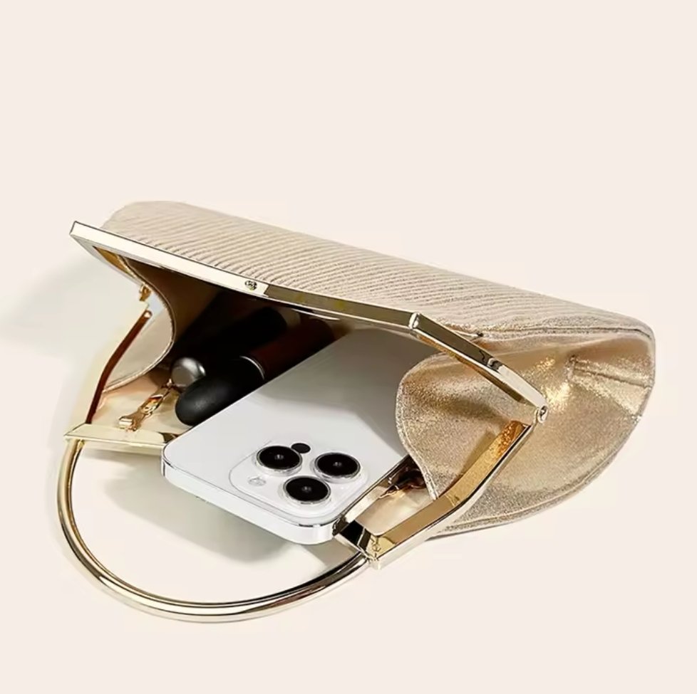 072# Whitesun Elegant Pleated Handbag for Women – Gold Frame Evening Purse with Chain Strap and Jeweled Clasp, Ideal Birthday or Anniversary Gift- Gold colour - Image 3