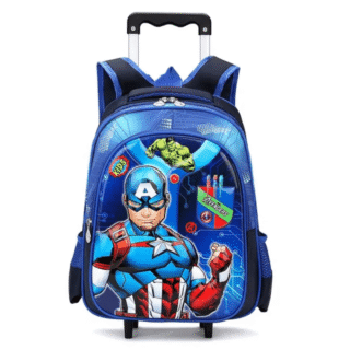 196# Whitesun Disney Trolley Backpack for Kids (5–10 Years) – Waterproof, Lightweight, Multi-Compartment School Bag with wheels- Captain America birthday gift