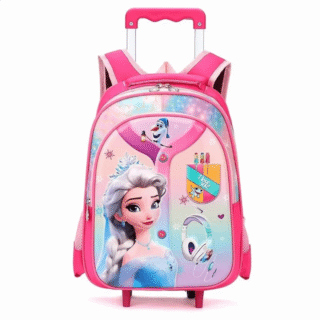 192# Whitesun Disney Princess Trolley Backpack for Girls (5–10 Years) – Waterproof, Lightweight, Multi-Compartment School Bag with Wheels-Elsa frozen birthday gift