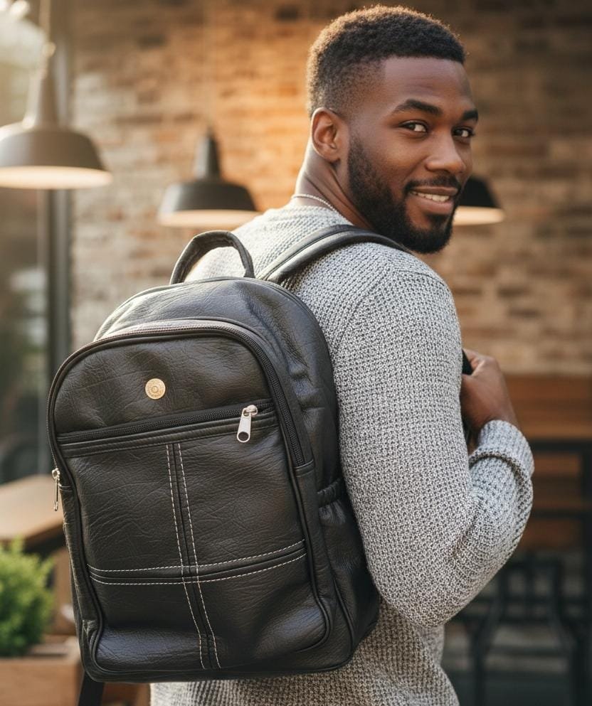 134# Whitesun Executive Leather Backpack – Large Capacity, Durable Office Bag & Secret Santa Gift Idea (Fits 2-Day Pack, Strong Straps)-Black colour