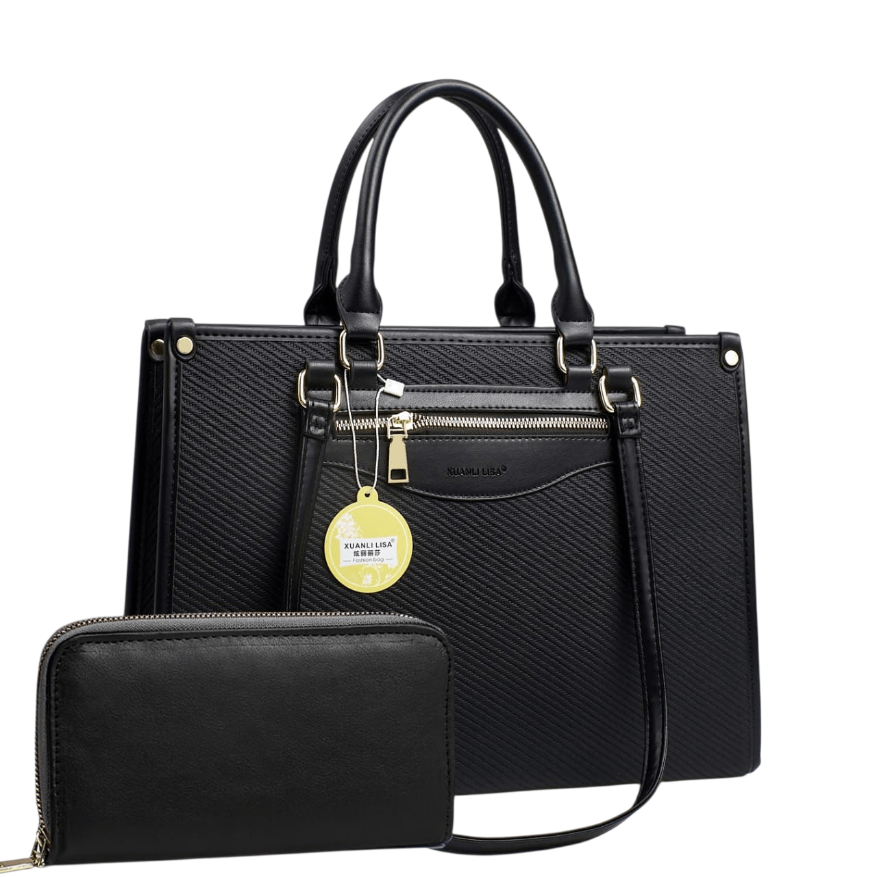 019# Whitesun 2in1 Lisa Heavy Leather ladies handbag/m31 large handbag secret santa gift idea Birthday gift Anniversary gift for wife mom sister auntie girlfriend- Black colour