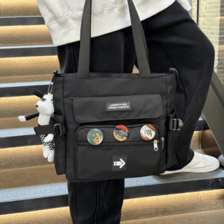 010# Whitesun Trendy Multi-Pocket Shoulder Bag for Teenage Girls – Ideal Birthday Gift & College Bag Fits A4- Black colour Valentine’s gift idea