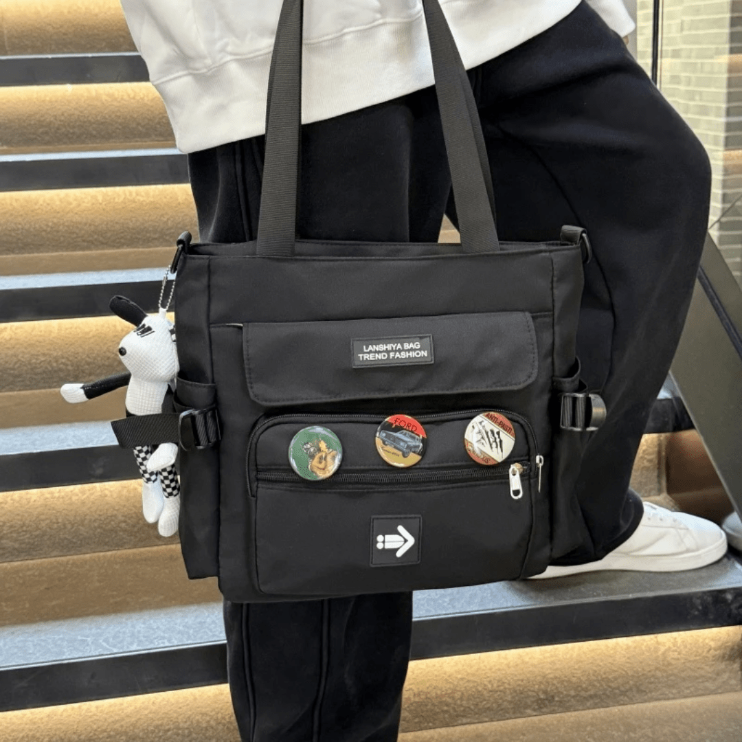 010# Whitesun Trendy Multi-Pocket Shoulder Bag for Teenage Girls – Ideal Birthday Gift & College Bag Fits A4- Black colour Valentine’s gift idea