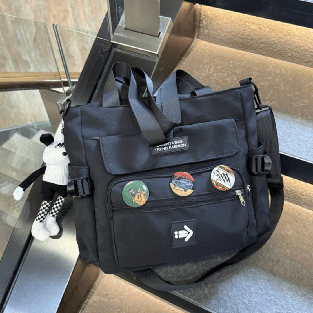 010# Whitesun Trendy Multi-Pocket Shoulder Bag for Teenage Girls – Ideal Birthday Gift & College Bag Fits A4- Black colour Valentine’s gift idea - Image 3