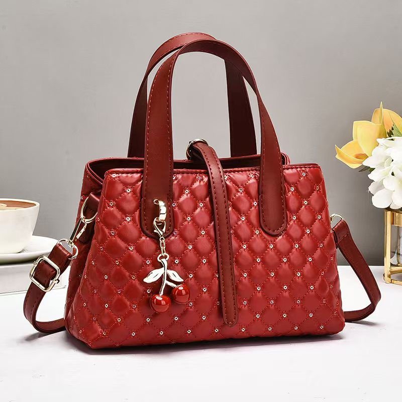096# Whitesun Quilted Ladies handbag with top handle and shoulder bag secret santa gift birthday gift for wife mom sister auntie girlfriend Valentine’s Day gift-Red colour