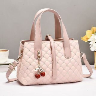 094# Whitesun Quilted Fashion Mini leather ladies handbag Valentine’s gift for women anniversary gift colleagues gift end of year party boss gift mother’s day gift girlfriend’s gift present- Pink colour