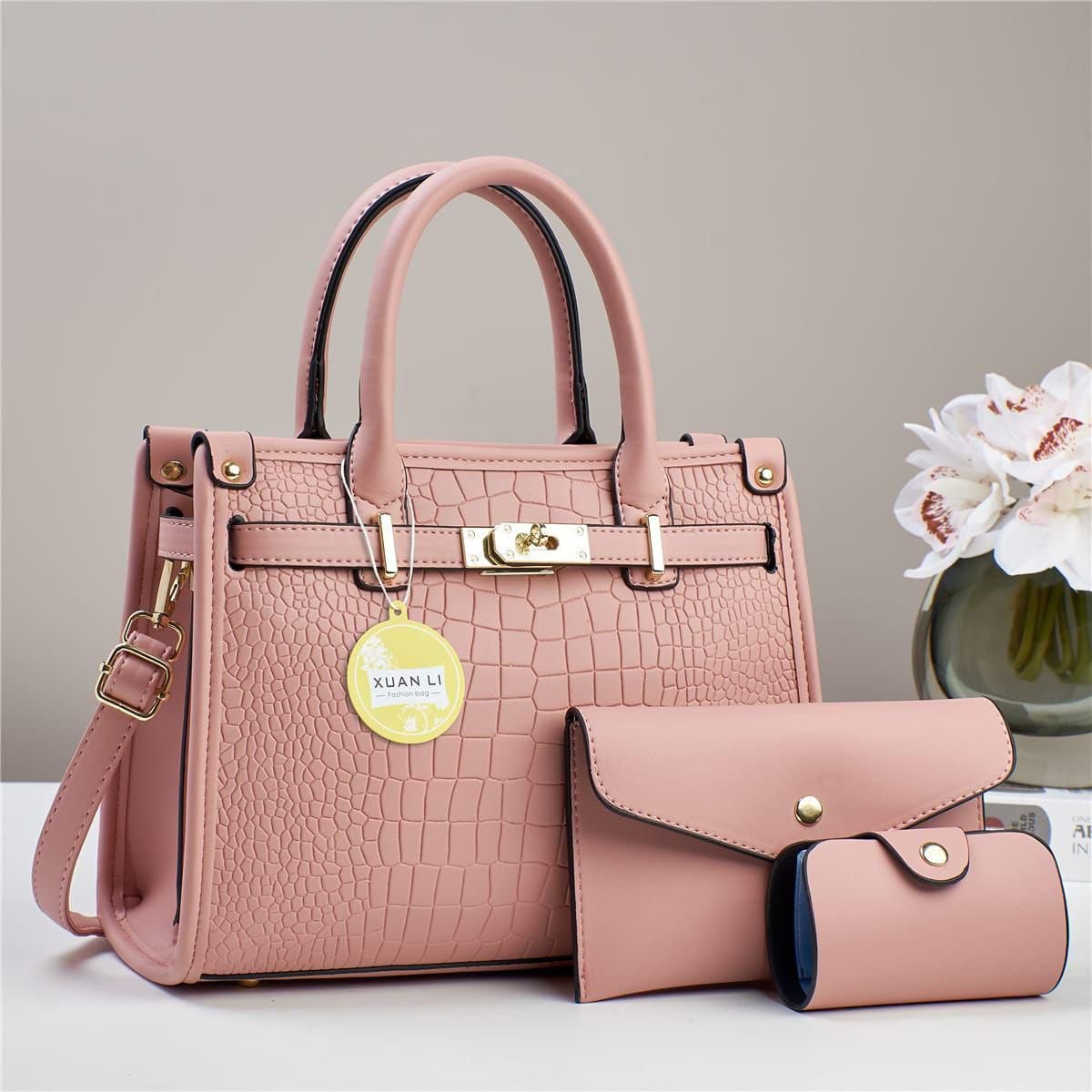 030# Whitesun 3in1 Queen Chiq Ladies Handbag- ideal birthday gift anniversary gift and Valentine’s Day gift idea for mom sister auntie girlfriend cousin grandmother- Pink Colour