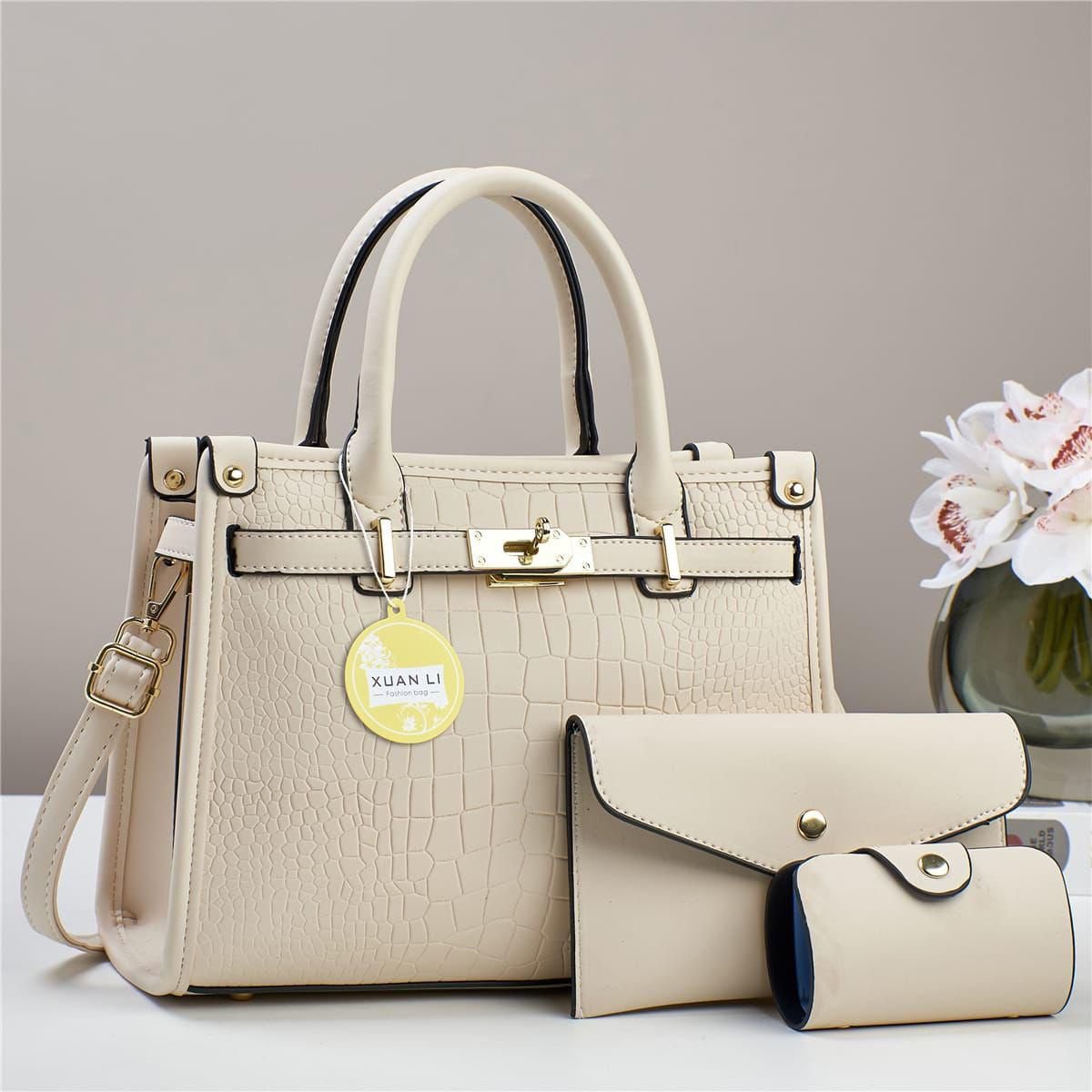 032# Whitesun 3in1 Queen Chiq Ladies Handbag- ideal birthday gift anniversary gift and Valentine’s Day gift idea for wife mom sister auntie girlfriend cousin grandmother- Cream Colour