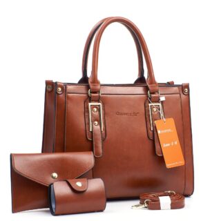 38# Whitesun 3in1 Queen Fit Buckle Ladies Handbag- ideal birthday gift anniversary gift and Valentine’s Day gift idea for wife mom sister auntie girlfriend cousin grandmother- wood Brown colour