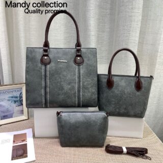 024# Whitesun 3in1 double strip Ladies leather handbag birthday gift for wife mom sister auntie girlfriend cousin Valentine’s gift idea – Grey