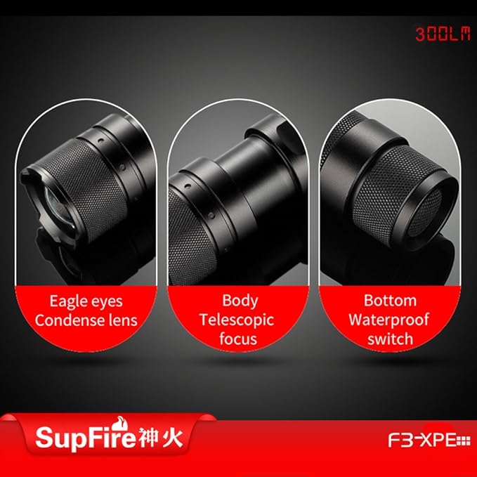 SupFire F3-L2 10W F3-XPE 3W CREE LED Zoom Flashlight (F3-XPE) - Image 6