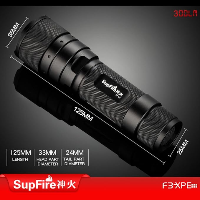 SupFire F3-L2 10W F3-XPE 3W CREE LED Zoom Flashlight (F3-XPE)
