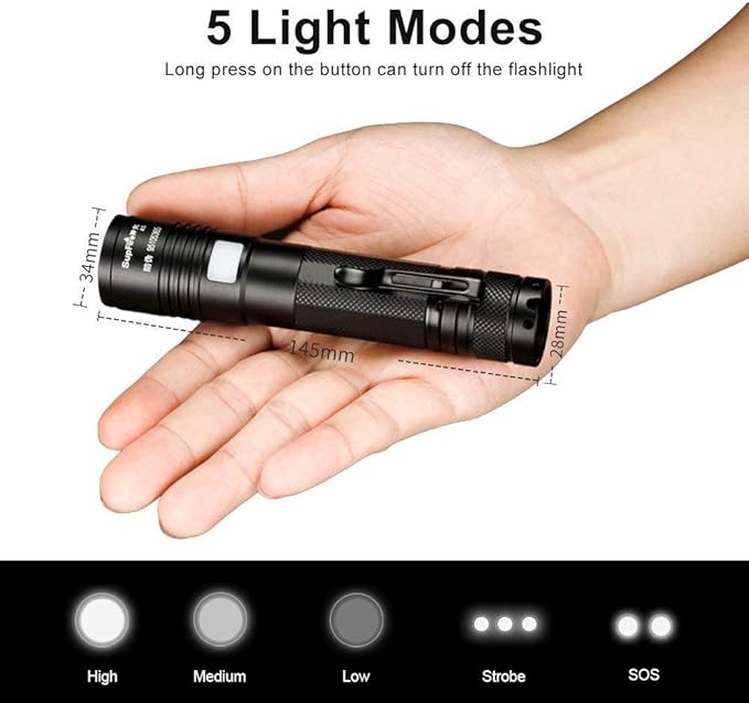 SupFire Tactical Flashlight Waterproof 300 Lumens 5 Modes 3W USB Rechargeable Torch A5 For Hikng - Image 4