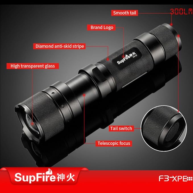 SupFire F3-L2 10W F3-XPE 3W CREE LED Zoom Flashlight (F3-XPE) - Image 8