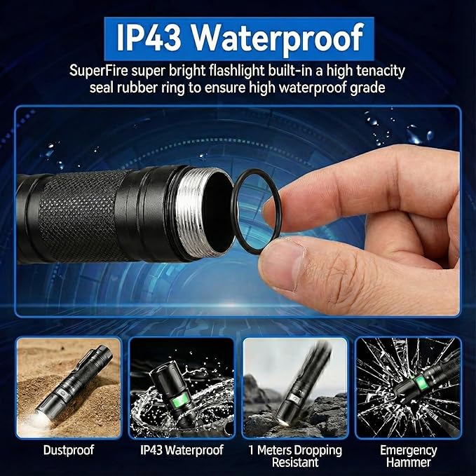 SuperFire 1000 Lumens Tactical Flashlight, Super Bright LED Rechargeable, Zoomable with Long Battery Life, 4 Light Modes Pocket Flashlight for Home, Mechanic, Camping, Emergency, Survival - Image 7