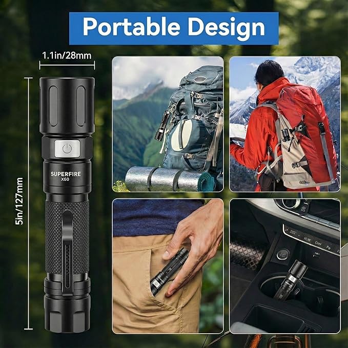 SuperFire 1000 Lumens Tactical Flashlight, Super Bright LED Rechargeable, Zoomable with Long Battery Life, 4 Light Modes Pocket Flashlight for Home, Mechanic, Camping, Emergency, Survival - Image 8