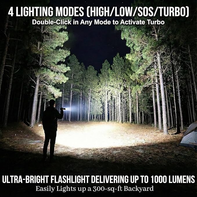 SuperFire 1000 Lumens Tactical Flashlight, Super Bright LED Rechargeable, Zoomable with Long Battery Life, 4 Light Modes Pocket Flashlight for Home, Mechanic, Camping, Emergency, Survival - Image 3