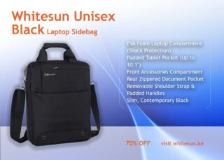 163# Whitesun Unisex Black Laptop Sidebag – Premium Multi-Compartment Work and Travel Bag with Dividers, Metal Hardware, and Water-Resistant Finish 14 inch size