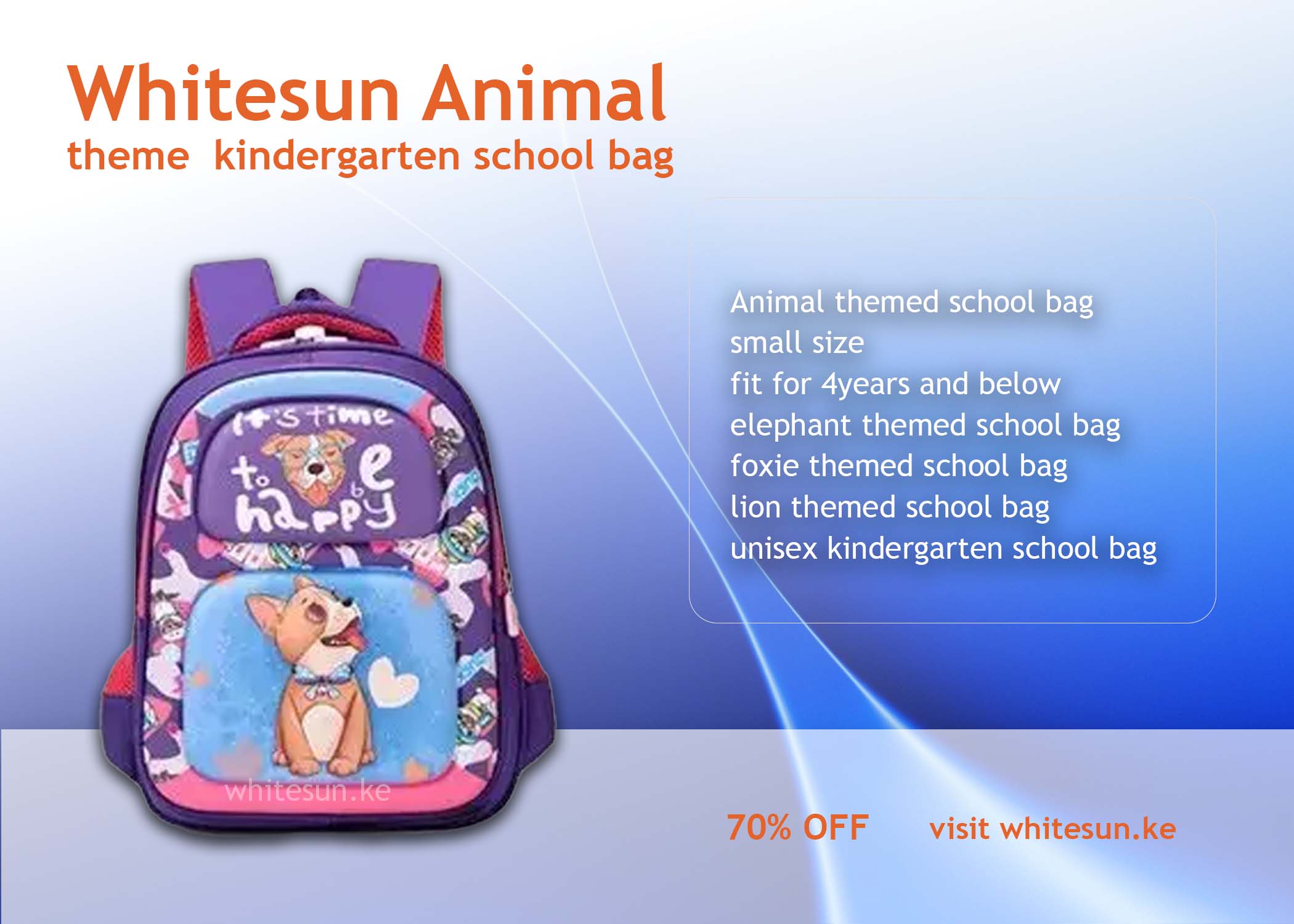 169# Whitesun Animal theme kindergarten school bag with cartoon characters