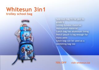 168# Whitesun 3in1 trolley school bag spacious backpack lunch bag and pencil pouch with wheels