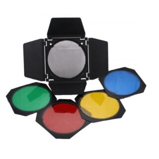 Godox BD-04 Barndoor Kit with 4 Color Gels and Honeycomb for Strobe