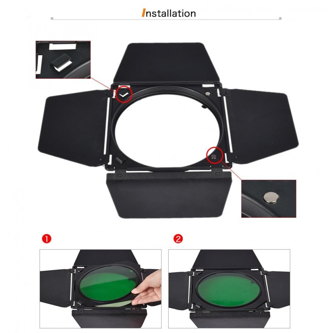 Godox BD-04 Barndoor Kit with 4 Color Gels and Honeycomb for Strobe - Image 3